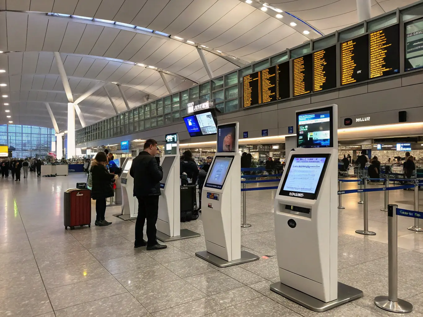 A high-quality photograph of a modern airport terminal at dusk, emphasizing the global connectivity and the beginning of a journey. The scene should evoke a sense of anticipation and excitement for travel.